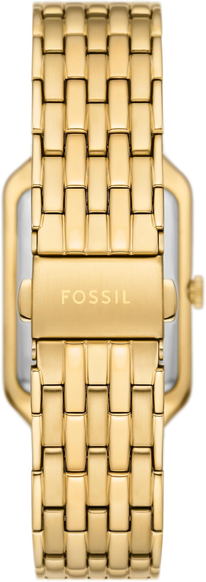 Gold-tone stainless steel bracelet strap with Fossil branding on clasp