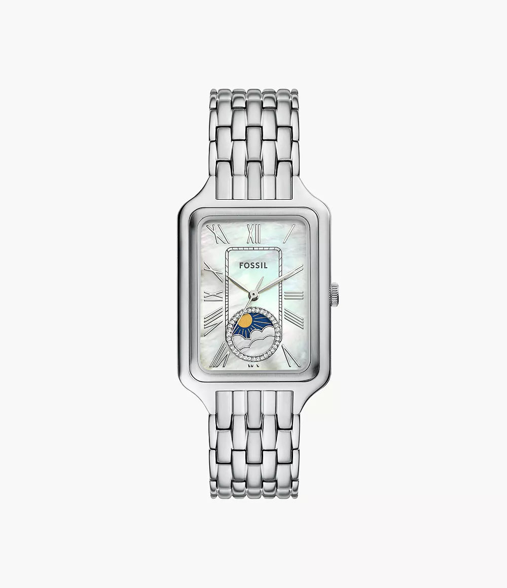 Fossil Raquel ES5400 rectangular mother of pearl dial watch with sun moon indicator