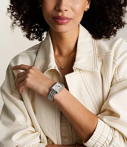 Fossil Raquel ES5400 women's watch worn on wrist with stainless steel bracelet