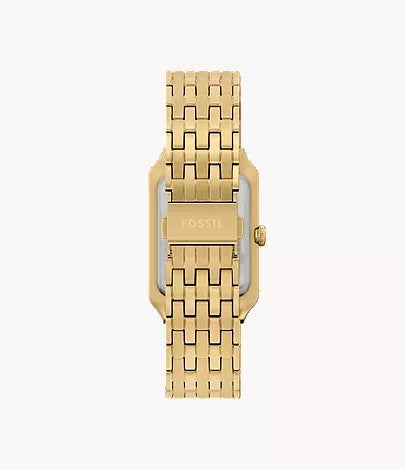 Fossil Raquel gold-tone stainless steel three-link bracelet with rectangular case and polished finish