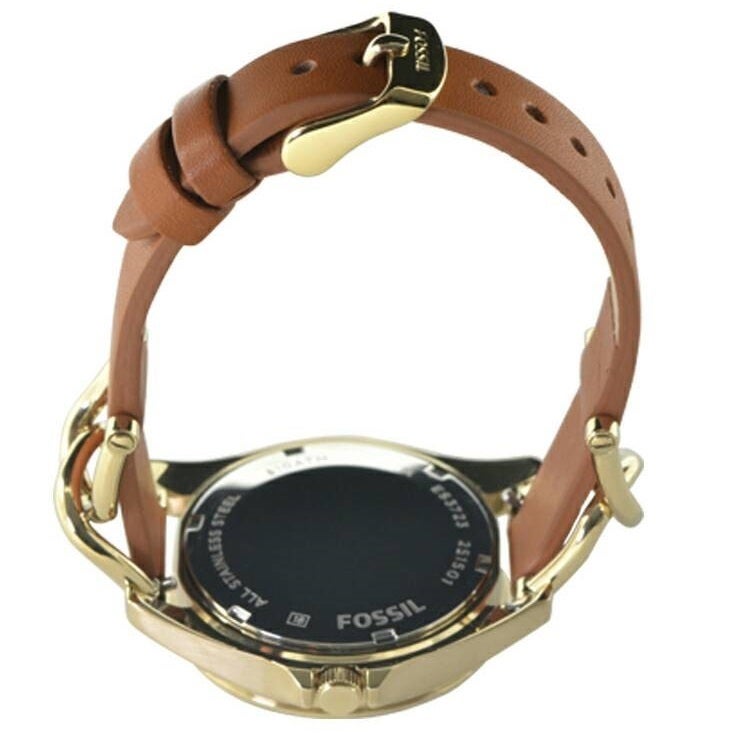 Fossil Riley brown leather strap with gold-tone hardware and adjustment holes