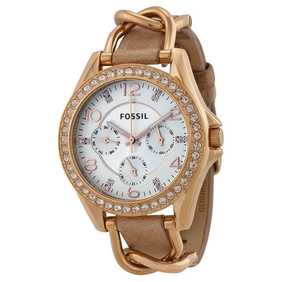 Fossil Riley Multi-Function Sand Dial Bone Leather Ladies Watch ES3466 - The Watches Men & Co