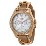 Fossil Riley Multi-Function Sand Dial Bone Leather Ladies Watch ES3466 - The Watches Men & Co
