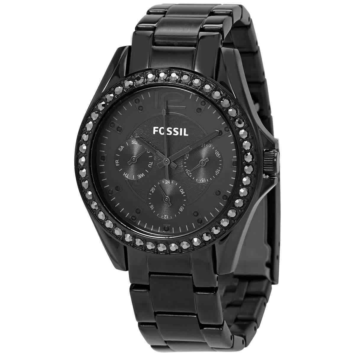 Fossil Rilry chronograph watch with black dial and crystal-set bezel