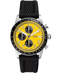 Fossil Sport Tourer Chronograph with yellow dial and black silicone strap