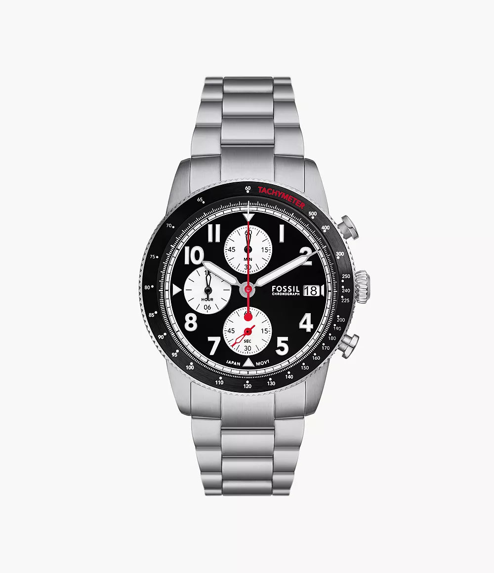 Fossil Sport Tourer FS6045 chronograph watch with black dial and stainless steel bracelet