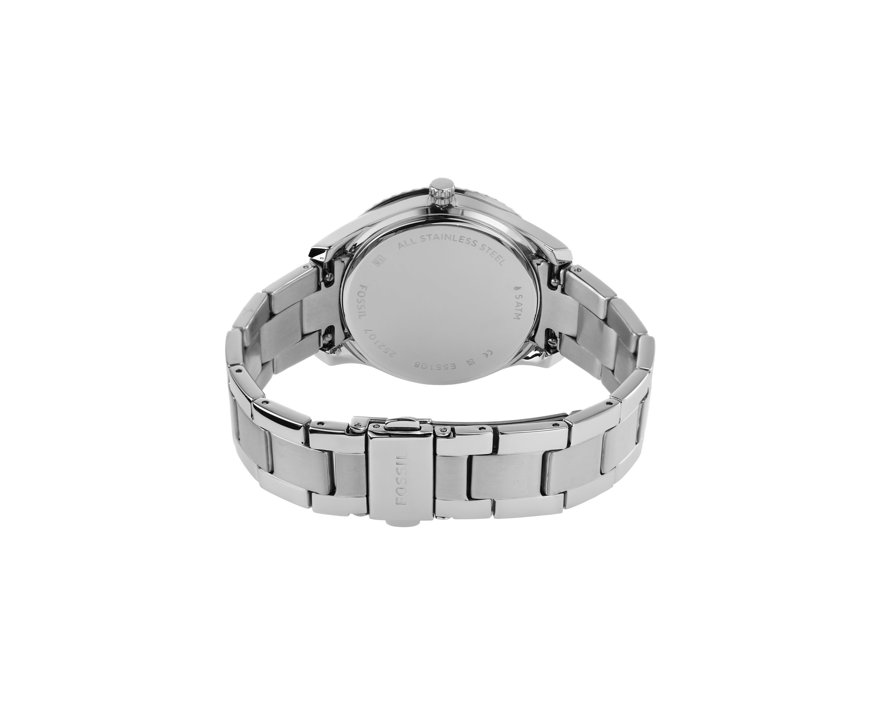 Caseback view of Fossil Stella Sport stainless steel watch