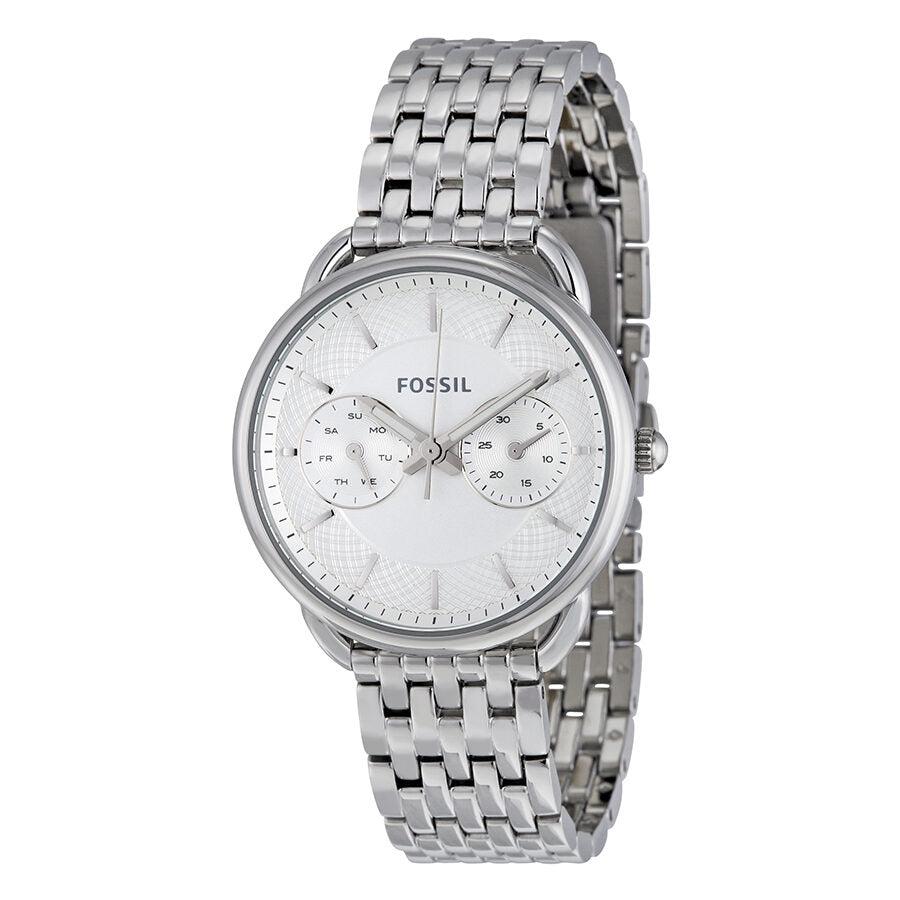 Fossil Tailor ES3712 ladies chronograph watch with white dial and steel bracelet