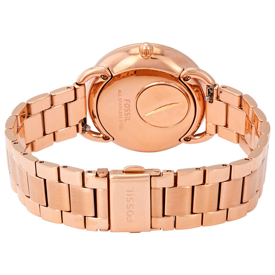 Fossil Tailor ES4264 case back showing rose gold stainless steel bracelet and solid caseback