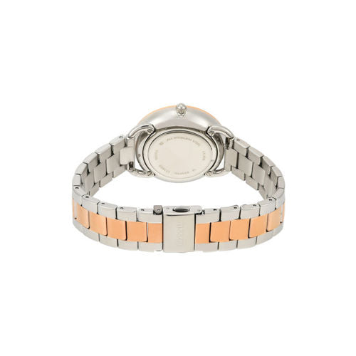 Caseback view of Fossil Tailor ES4396 with two-tone stainless steel bracelet