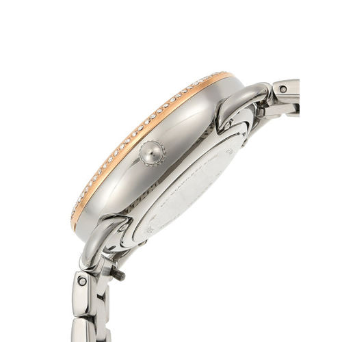 Side profile view of Fossil Tailor chronograph watch showing two-tone case and bracelet