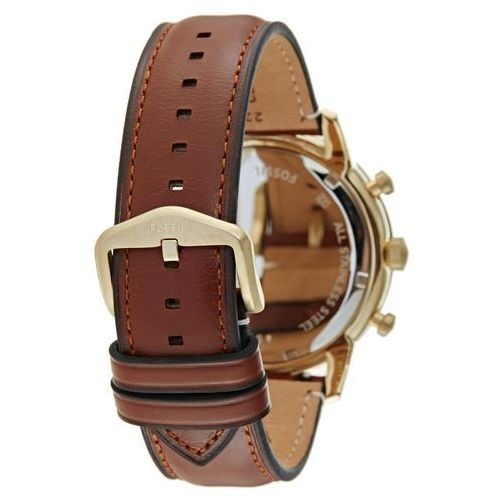 Brown leather strap with gold-tone buckle and watch case on Fossil Townsman Chronograph