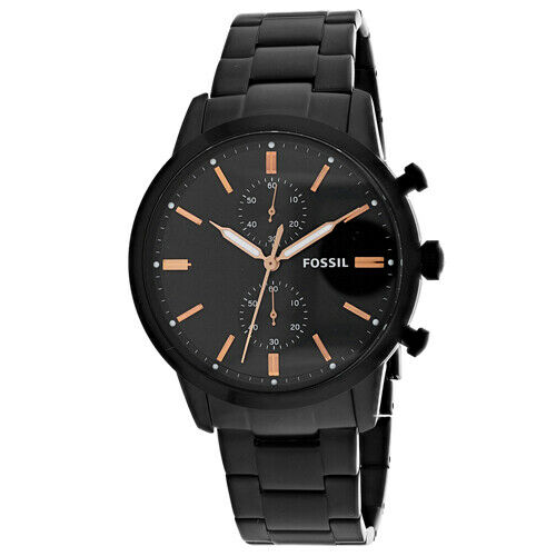 Fossil Townsman Chronograph black stainless steel bracelet watch at three-quarter angle