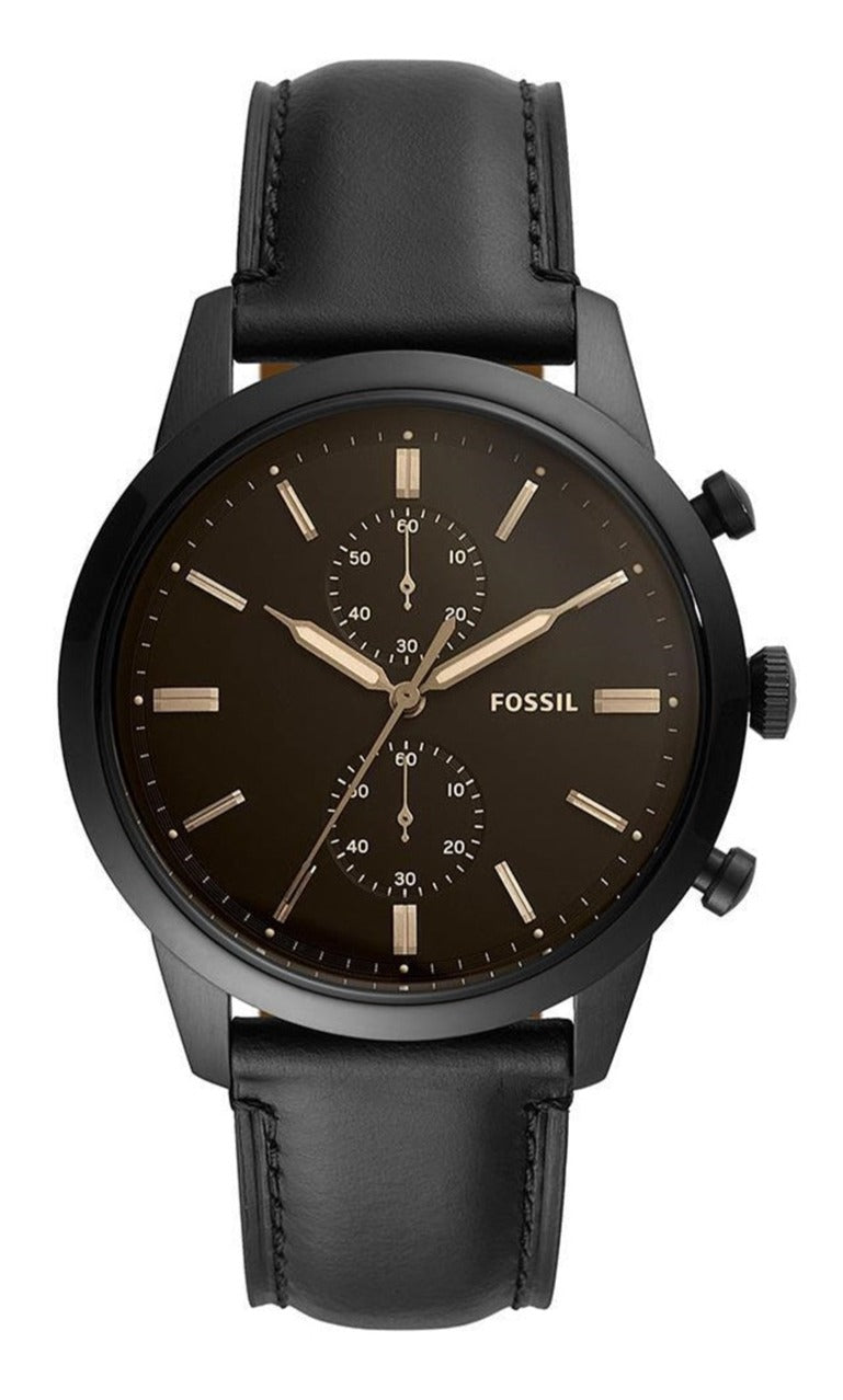 Fossil Townsman FS5585 men's chronograph watch with black dial and rose gold accents