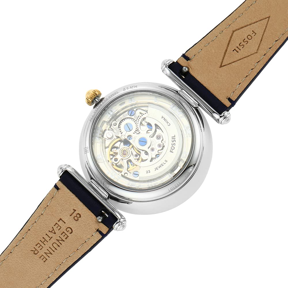Fossil Vintage Muse leather strap detail with branded tan suede underside