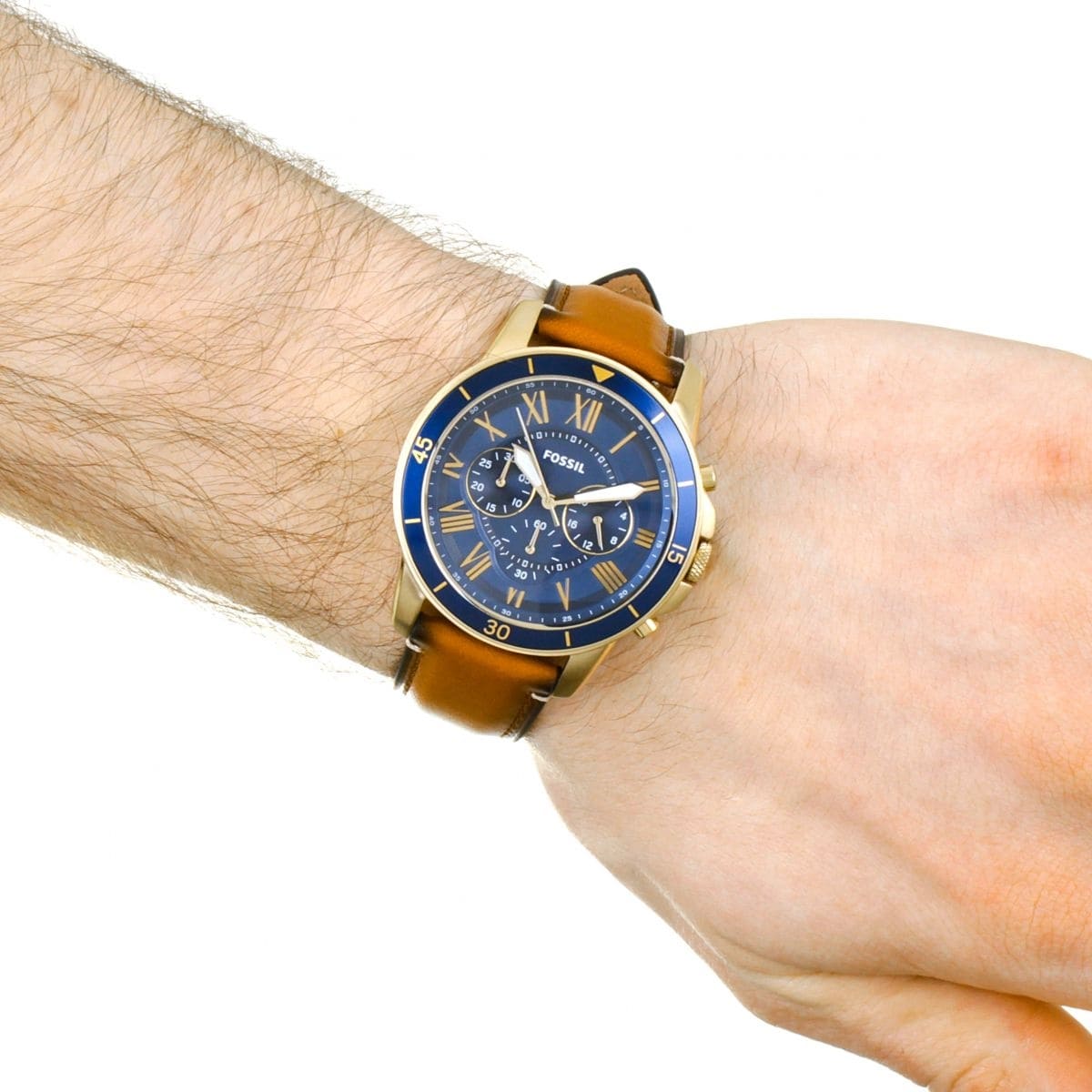 Fossil Grant Blue Dial Chronograph Leather Watch FS5268