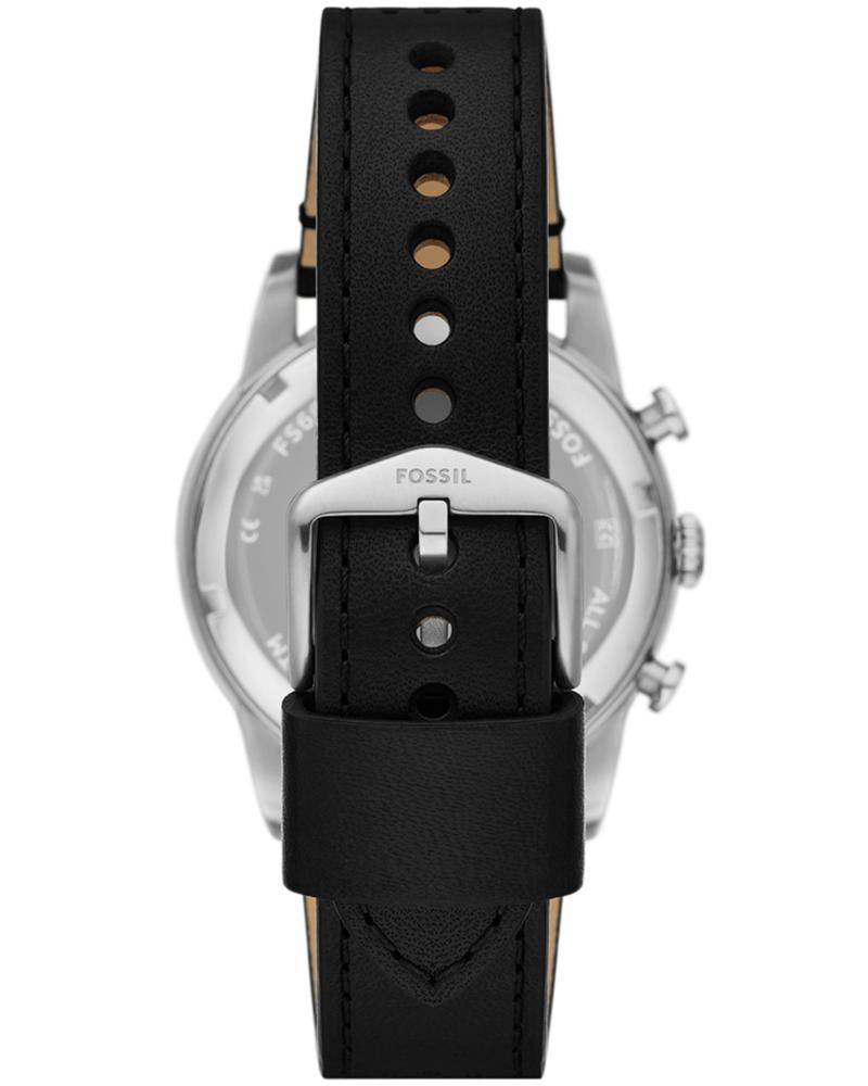 Fossil SPORT TOUR watch caseback with black perforated rubber strap and fold-over clasp