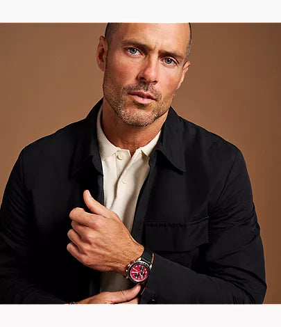 Fossil SPORT TOUR red chronograph watch worn on wrist