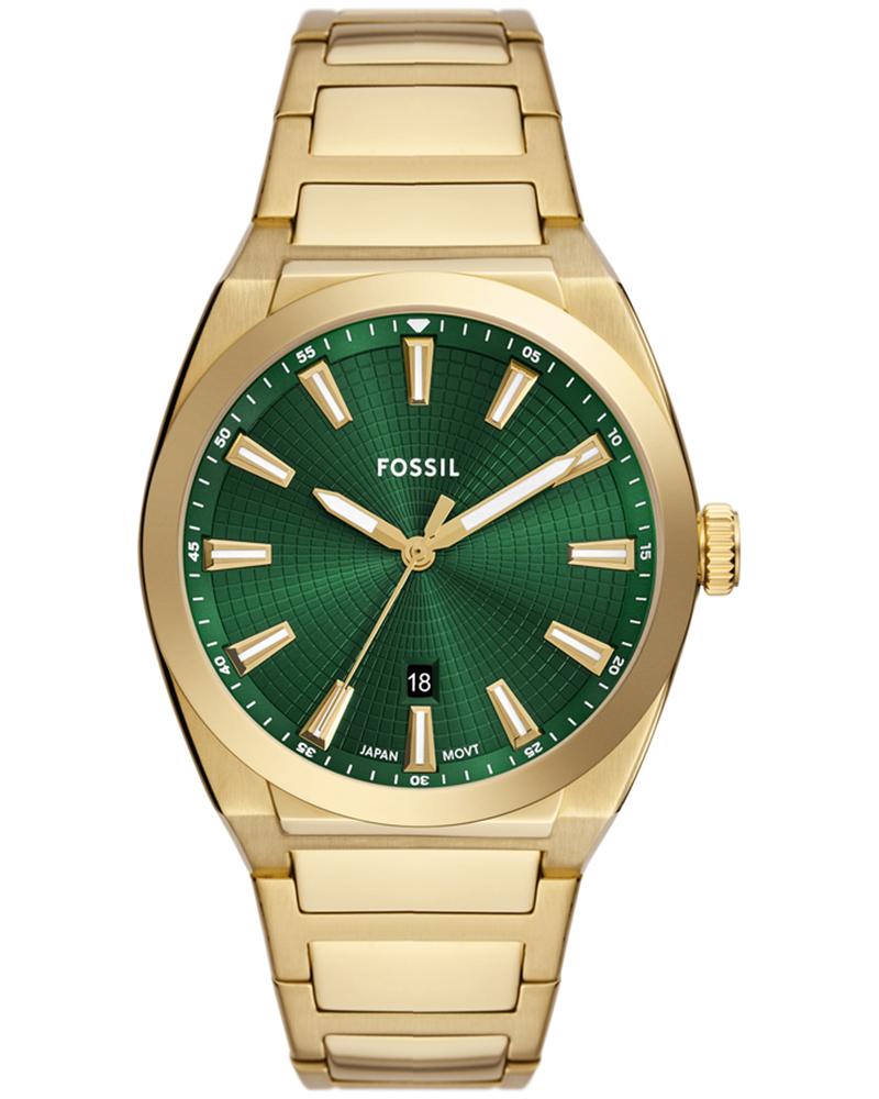 Fossil Everett gold-tone stainless steel men's watch with green dial and date window