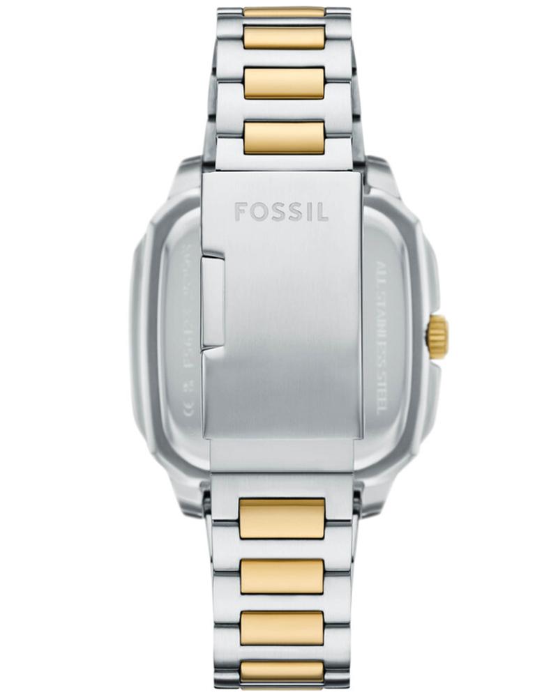 Caseback of Fossil Crosby two-tone stainless steel watch with two-tone bracelet