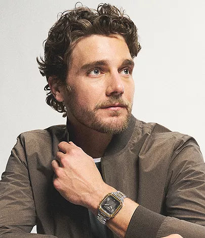 Man wearing Fossil Crosby two-tone watch on wrist