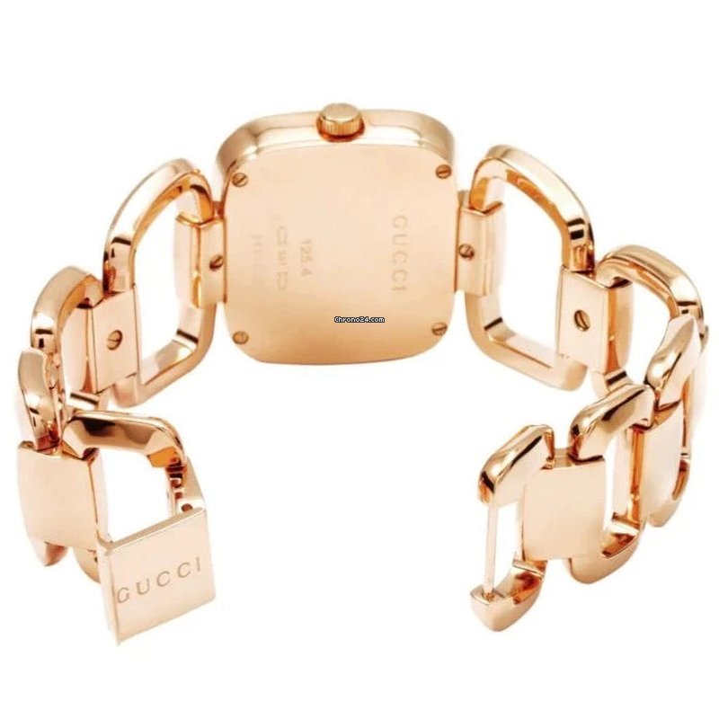 G-Gucci YA125409 caseback showing rose gold-tone steel with Gucci engraving