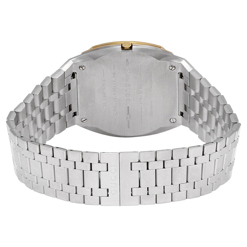 Gucci 25H watch caseback showing steel bracelet and case construction