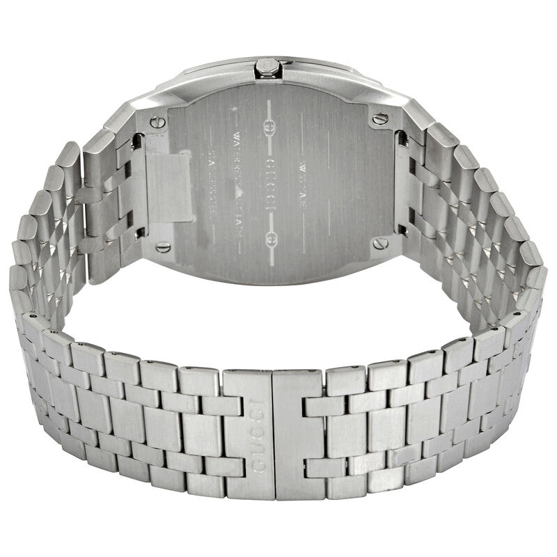 Caseback of Gucci 25H stainless steel men's watch with engraved detail