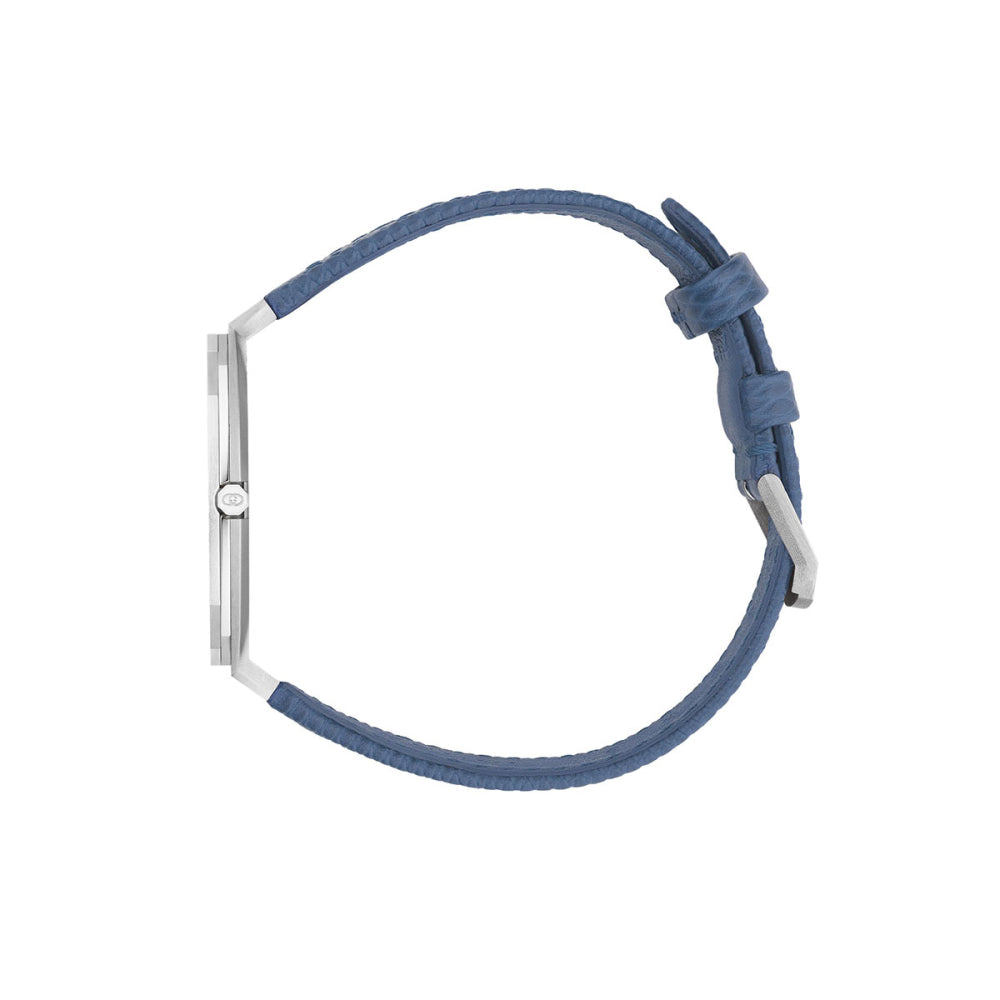 Gucci 25H blue textured leather strap with stainless steel buckle