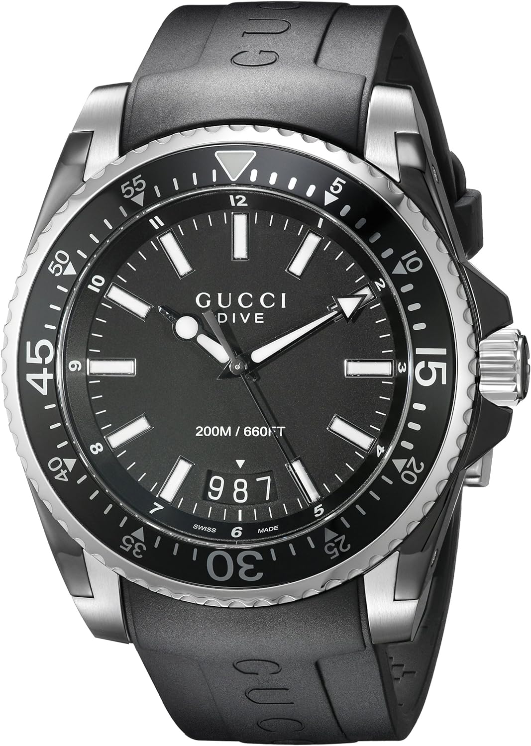 Gucci Dive 45mm watch with black dial and stainless steel case