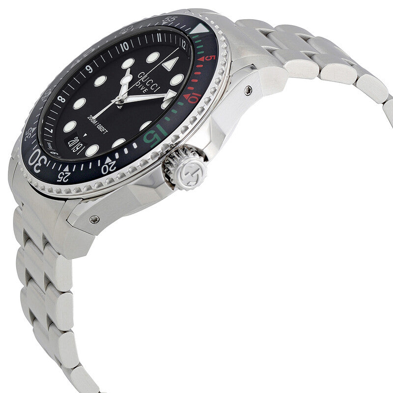 Gucci Dive XL side angle view showing stainless steel bracelet and case