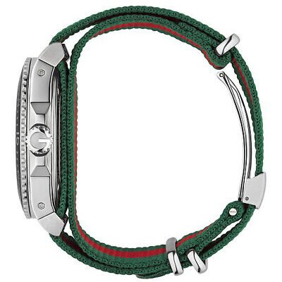Gucci Dive YA136206 green and red striped NATO nylon strap with metal buckles