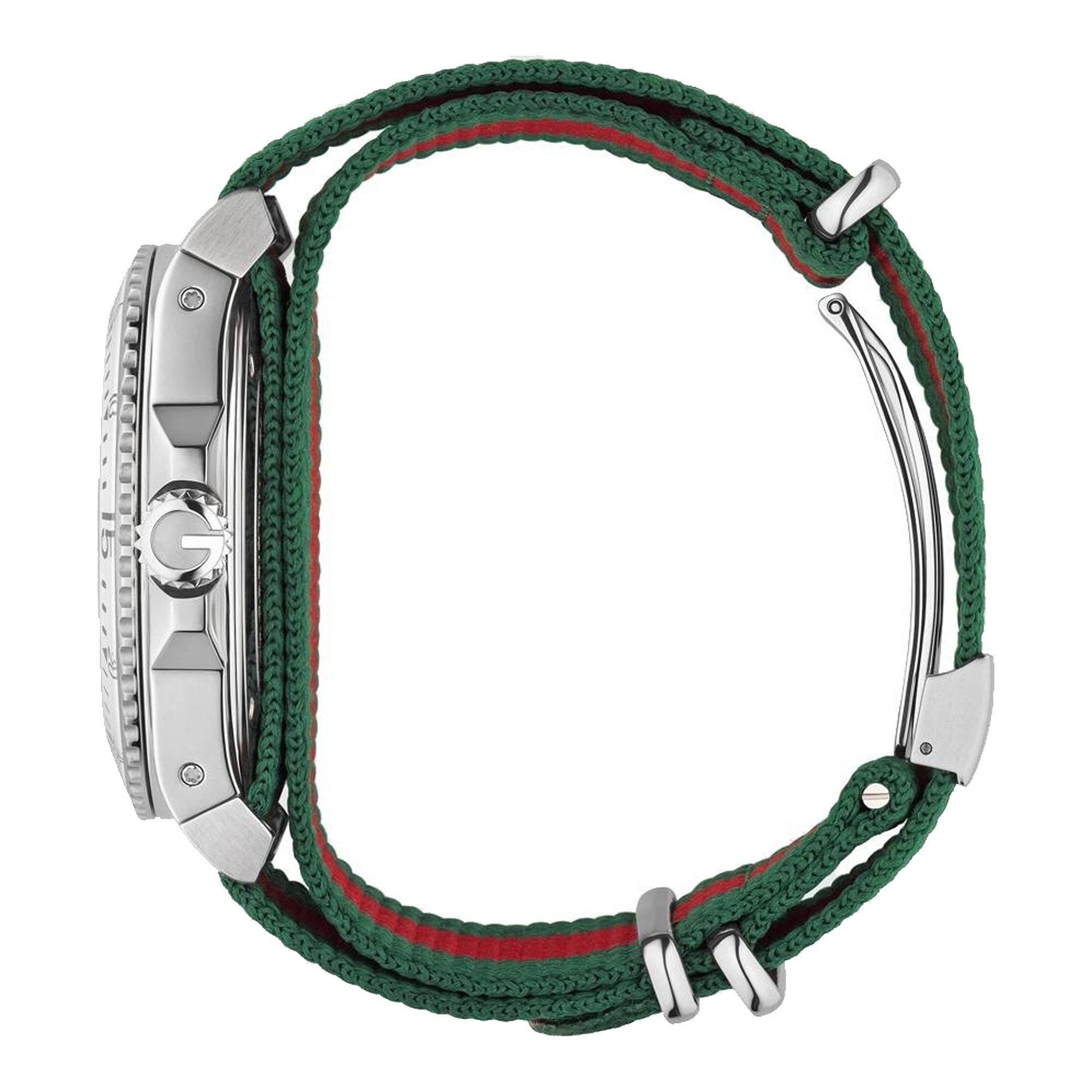 Gucci Dive YA136207 nylon strap with green-red-green stripe and stainless steel hardware