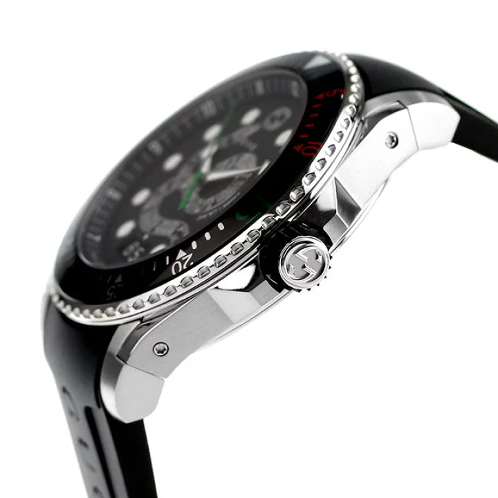 Gucci Dive YA136217 watch worn on wrist with black kingsnake dial and rotating bezel