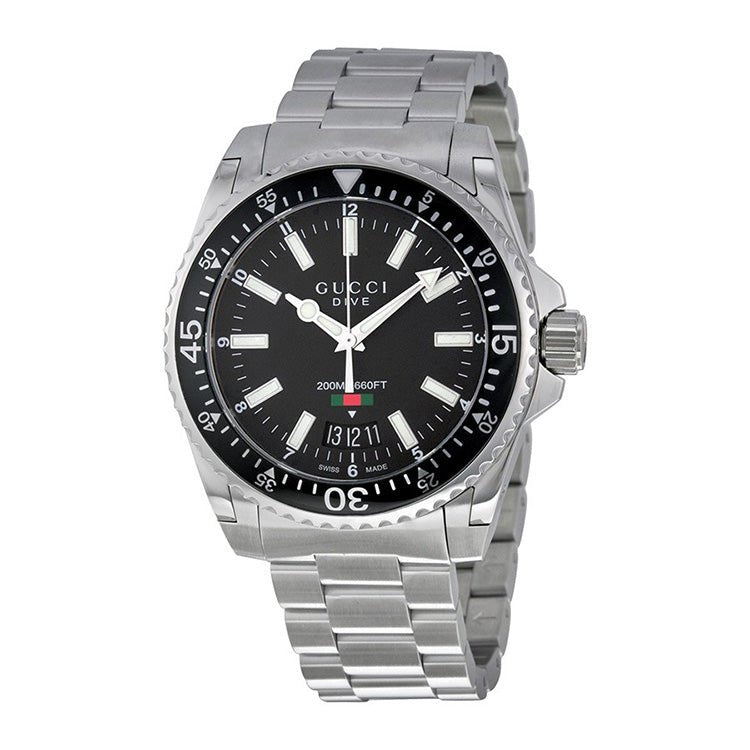 Gucci Dive YA136301 stainless steel men's watch with black dial and rotating bezel