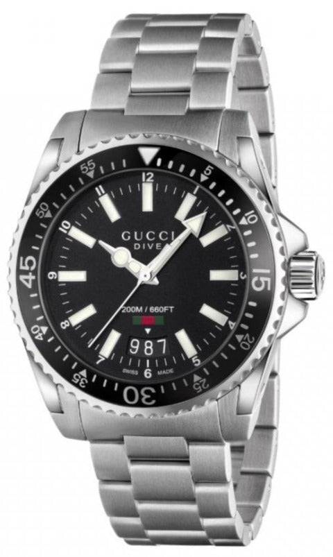 Gucci Dive black dial stainless steel men's watch with date window