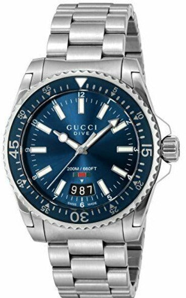 Gucci Dive 40mm men's watch with blue dial and stainless steel bracelet