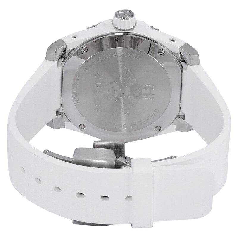 Gucci Dive watch caseback showing stainless steel with screw-down crown