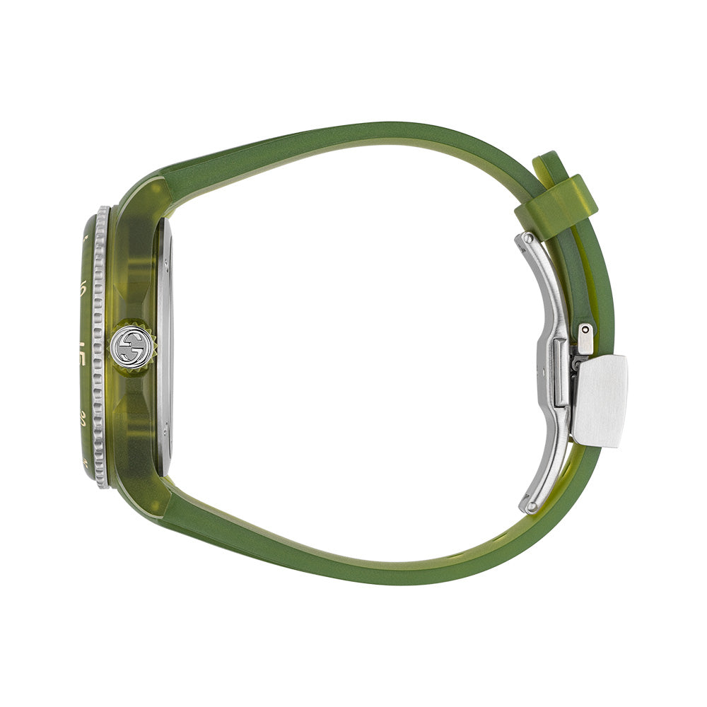 Gucci Dive YA136345 green rubber strap with metal clasp and deployment buckle