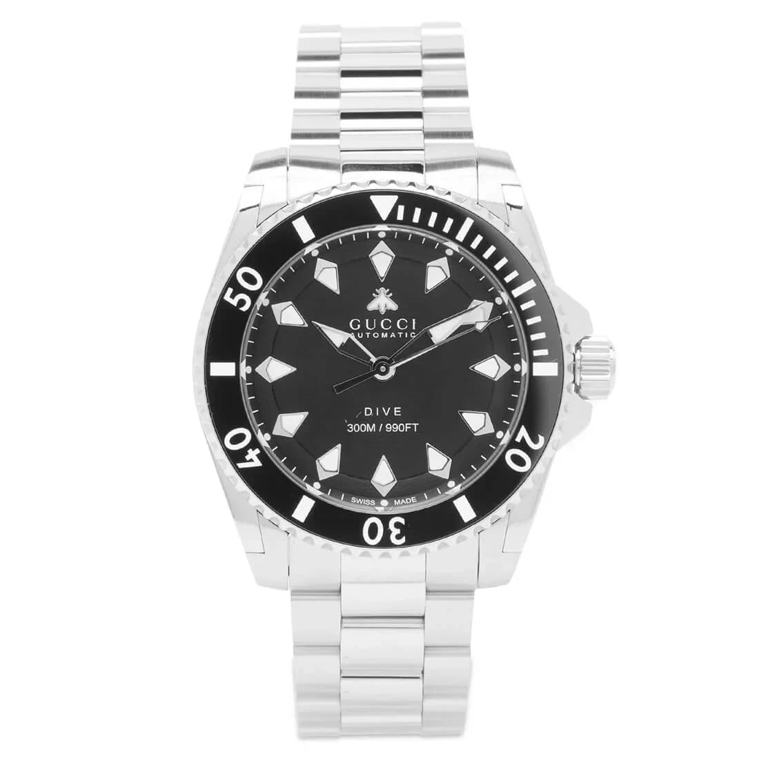 Gucci Dive automatic watch 40mm with black dial and rotating bezel, front