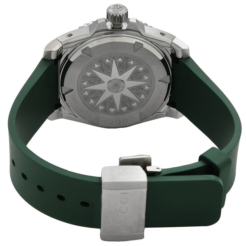 Gucci Dive watch caseback with green rubber strap and steel folding clasp