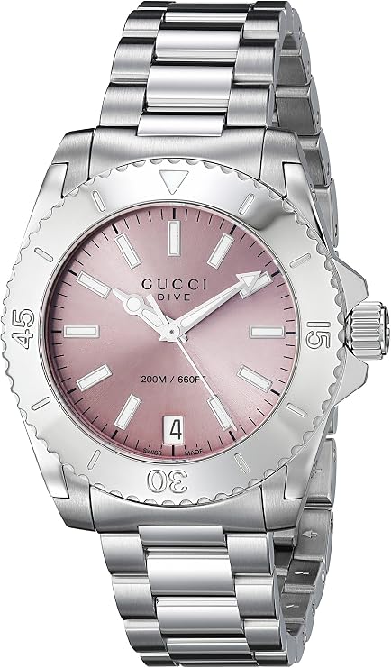 Gucci Dive women's watch with pink dial, stainless steel case and bracelet