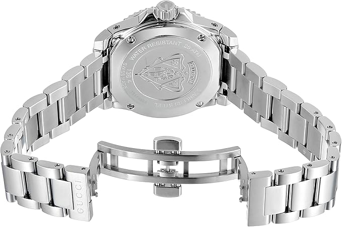 Gucci Dive watch caseback with stainless steel bracelet display