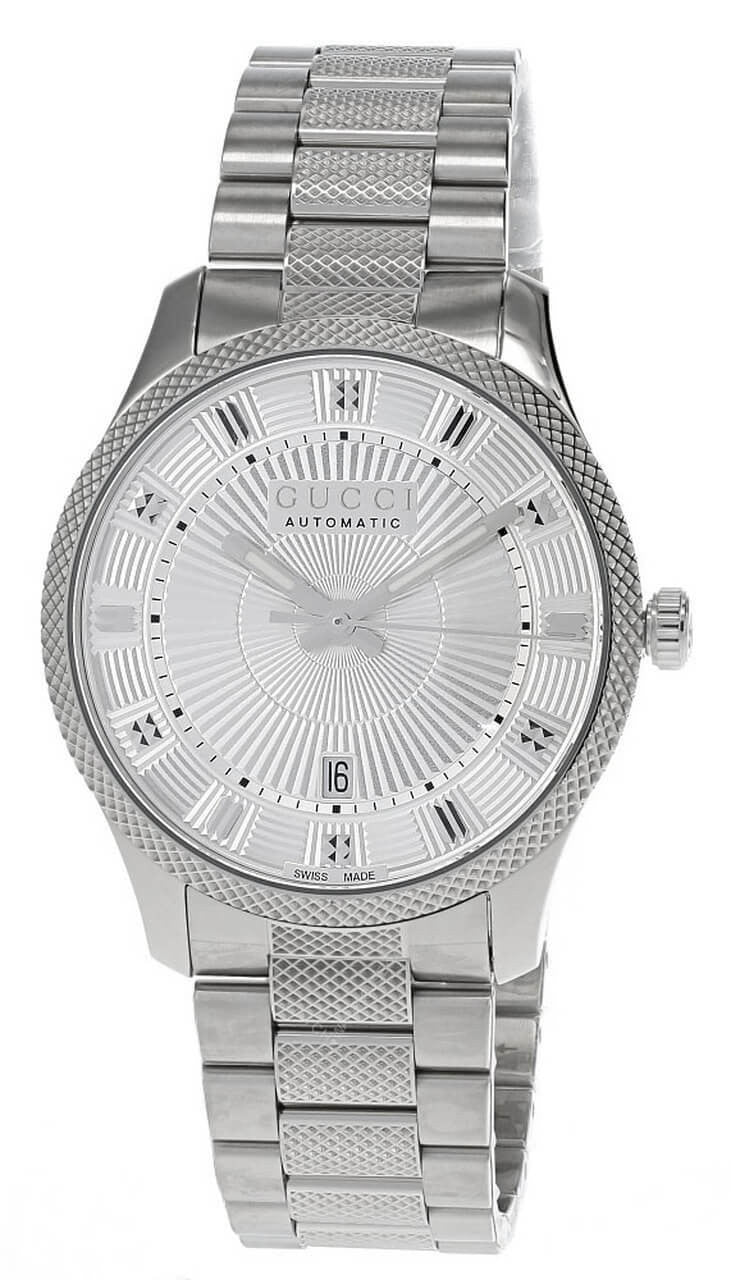 Gucci Eryx 40MM automatic men's watch with silver guillochè dial and steel bracelet