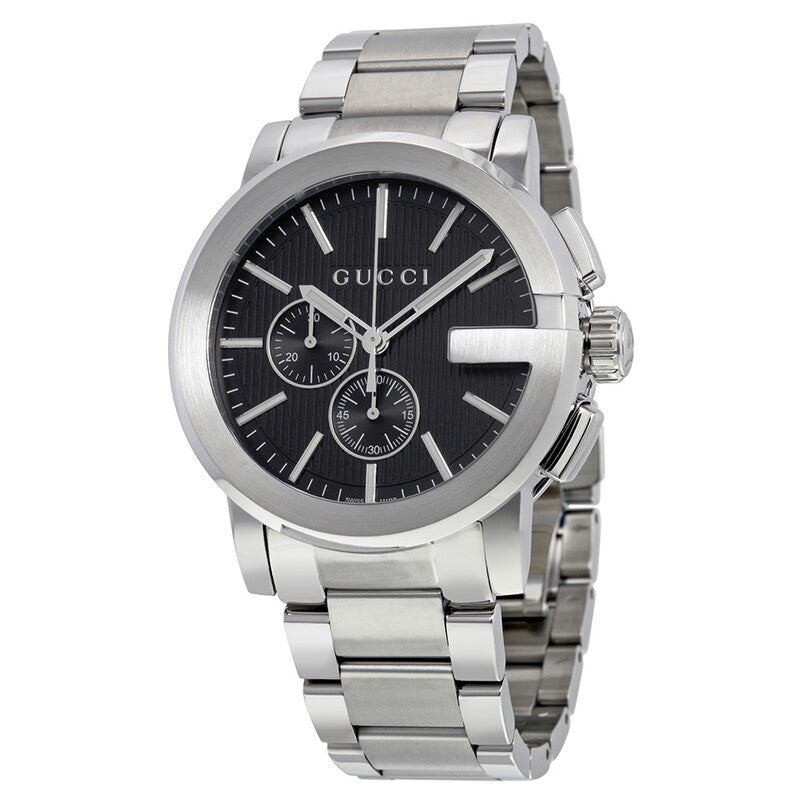 Gucci G-Chrono chronograph watch with black dial and stainless steel bracelet