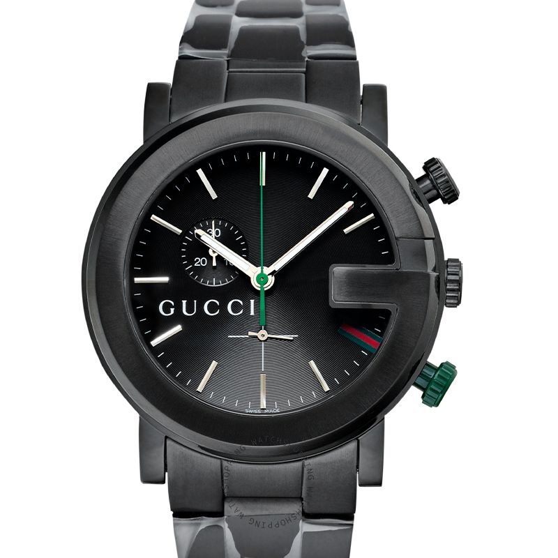 Gucci G-Chrono YA101331 black PVD chronograph watch with black dial and steel bracelet