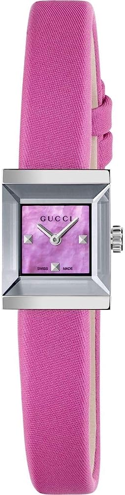 Gucci G-Frame 128 Series women's watch with stainless steel case and pink strap
