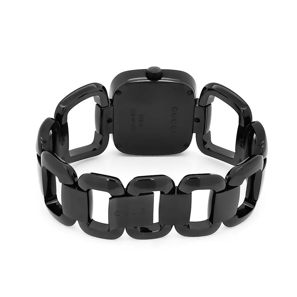 Gucci G-Gucci watch caseback view showing chain-link bracelet design and closure