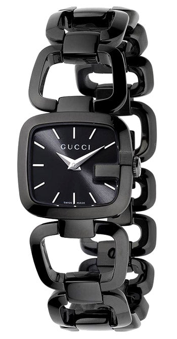 Gucci G-Gucci black steel women's watch with black dial and chain-link bracelet