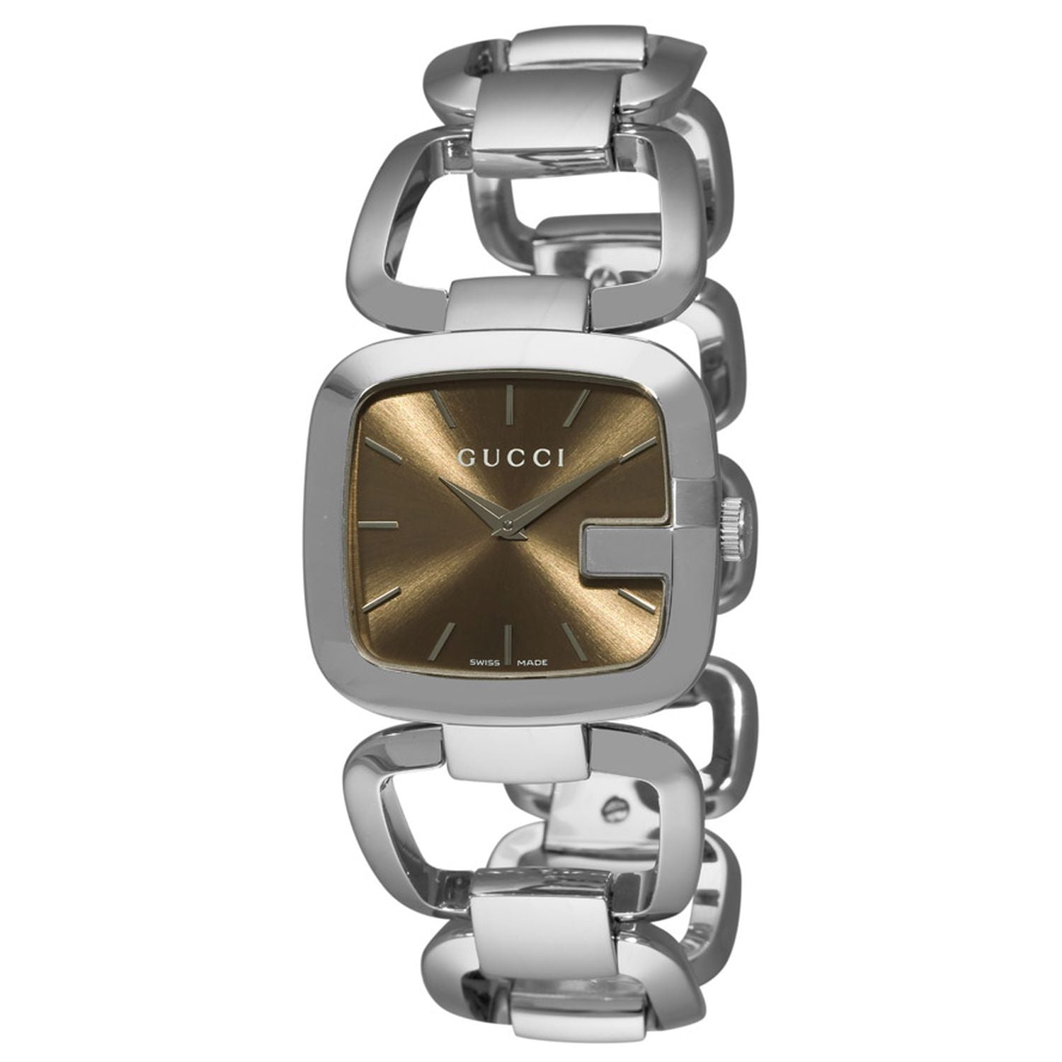 Gucci G-Gucci small steel women's watch with brown dial and steel link bracelet